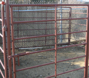A fence with metal bars and a gate.